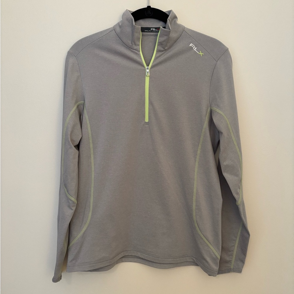 Ralph Lauren RLX Gray Quarter-Zip Pullover with Lime Trim